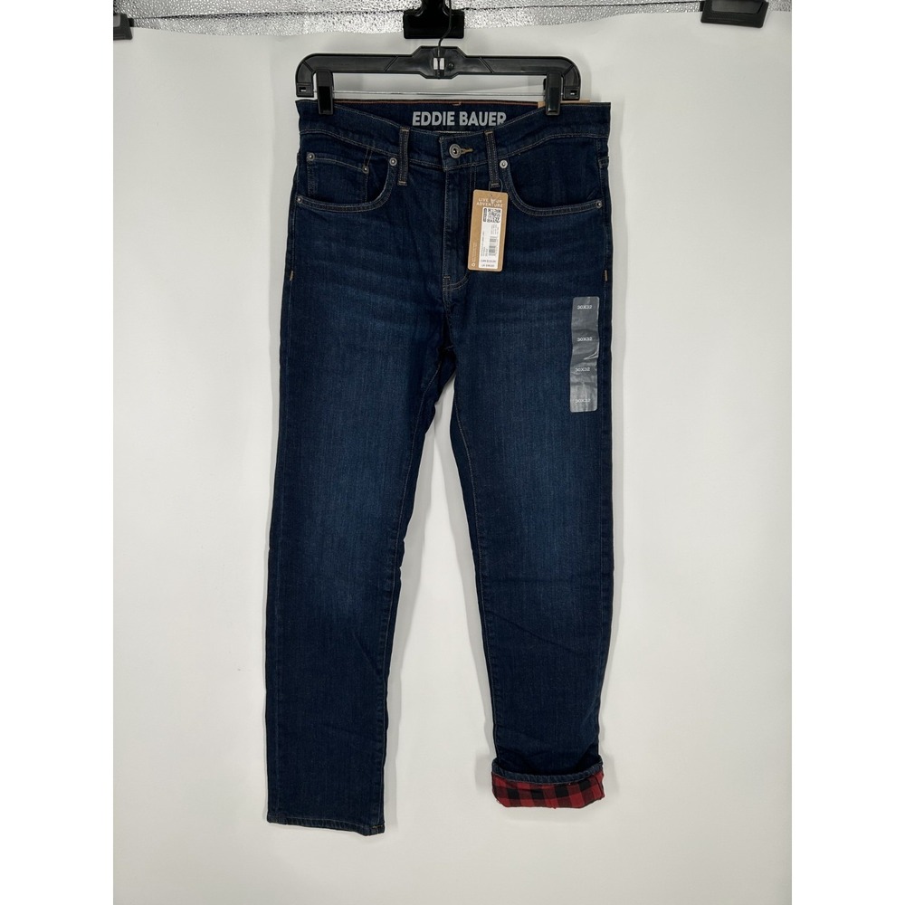Eddie Bauer Flex Flannel Lined Jeans 30x32 Blue Denim Straight Fit Leg Dark Wash